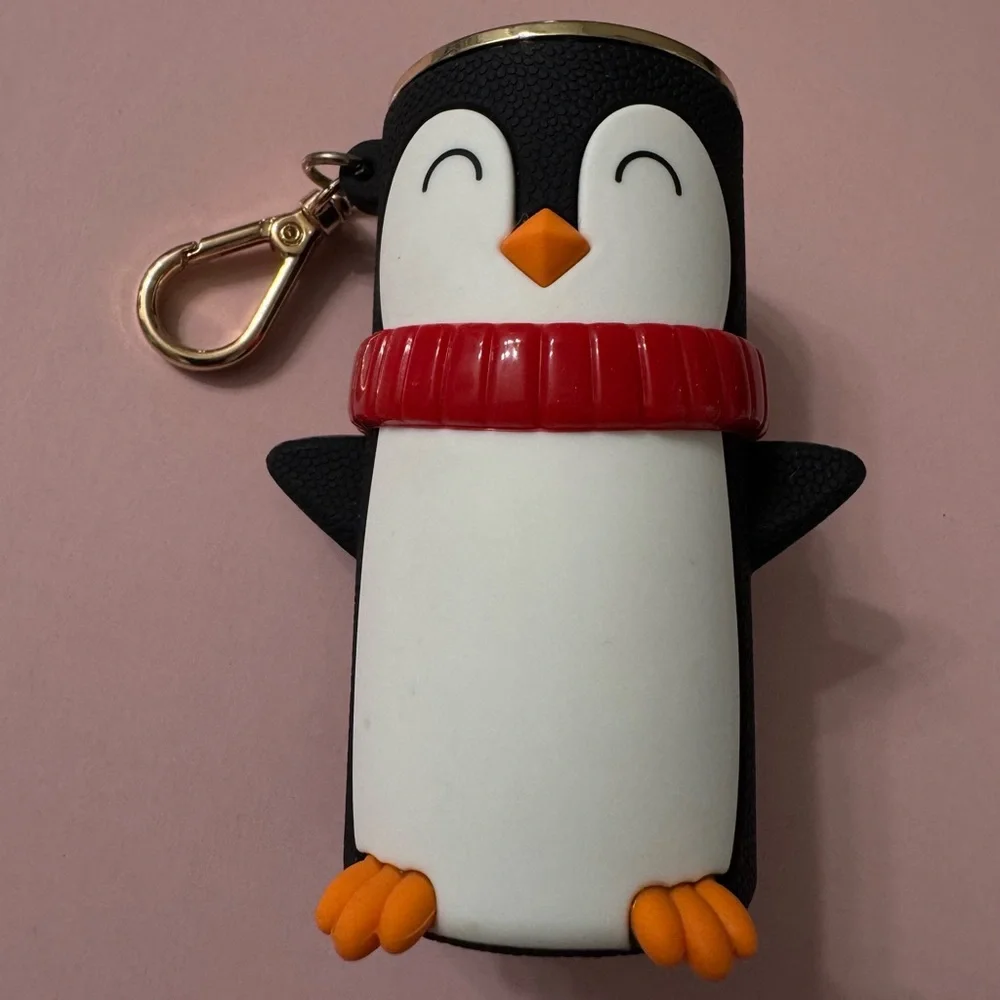 BBW Cute Penguin Hand Sanitizer Spray Holder Keychain - Black, White & Red